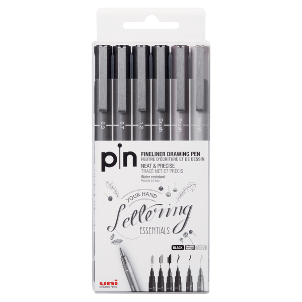 uni® Pin, Fineine Drawing Pens, Assorted Tips and Colors, 6 Count