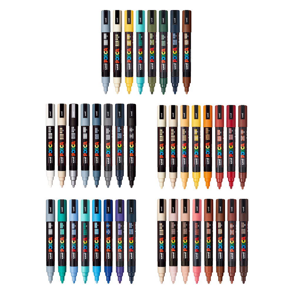 uni® POSCA® PC-5M, Tone Color Bundle Set, Water-Based Paint Markers (Includes 5 Packs)
