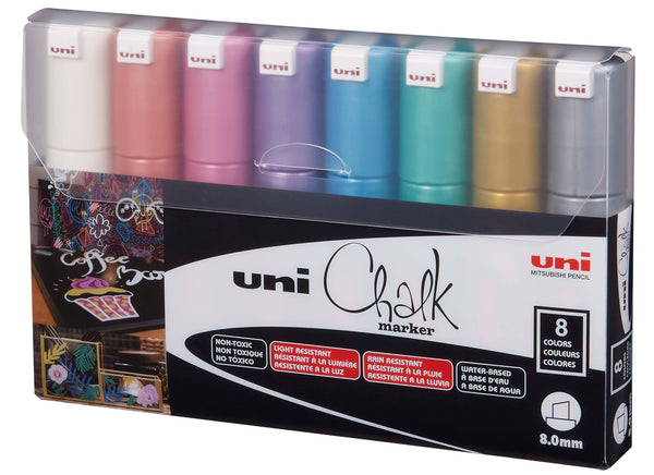 Lot De 5 Marqueurs Craie Uni Chalk Marker PWE-8K Pointe Large Biseautée 8mm - Blanc