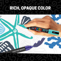 POSCA® PC-5BR Water-Based Paint Markers, Reversible Brush Tip (1.0–4.0 mm), 8 Count Assorted Cool Tones,  354548000, in use image