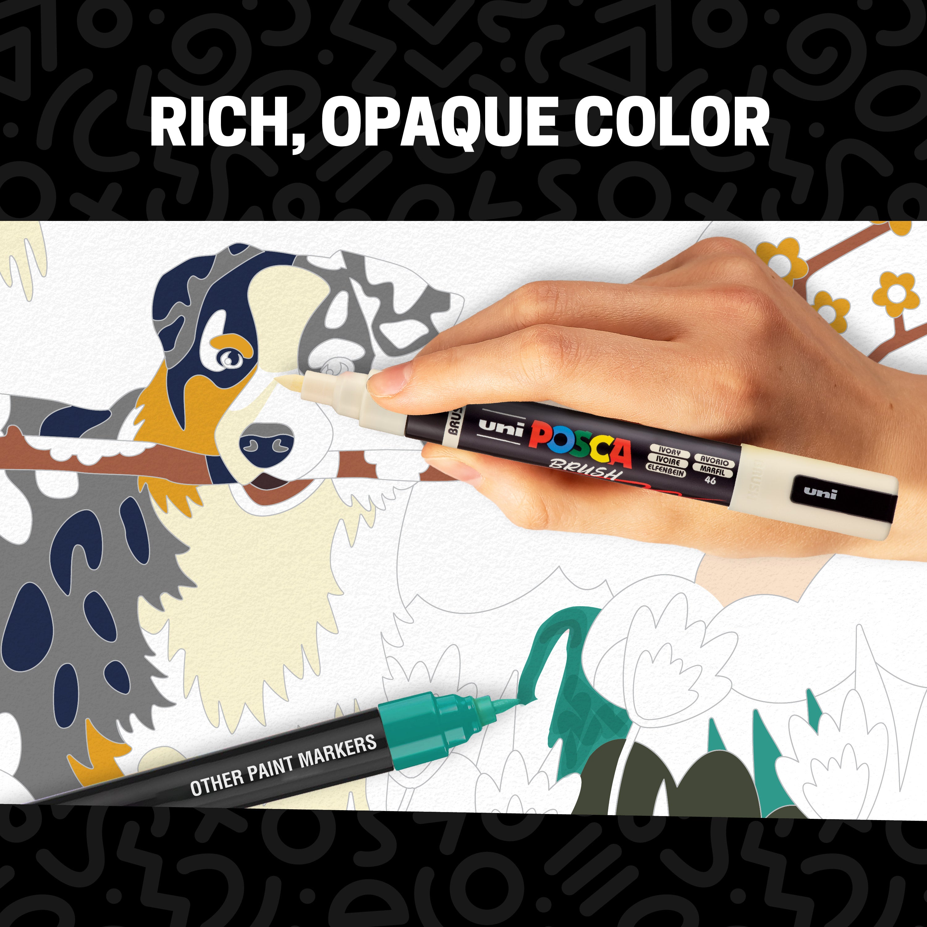 POSCA® PC-5BR Water-Based Paint Markers, Reversible Brush Tip (1.0–4.0 mm), 8 Count Assorted Earth Tones, 354555000,in use image