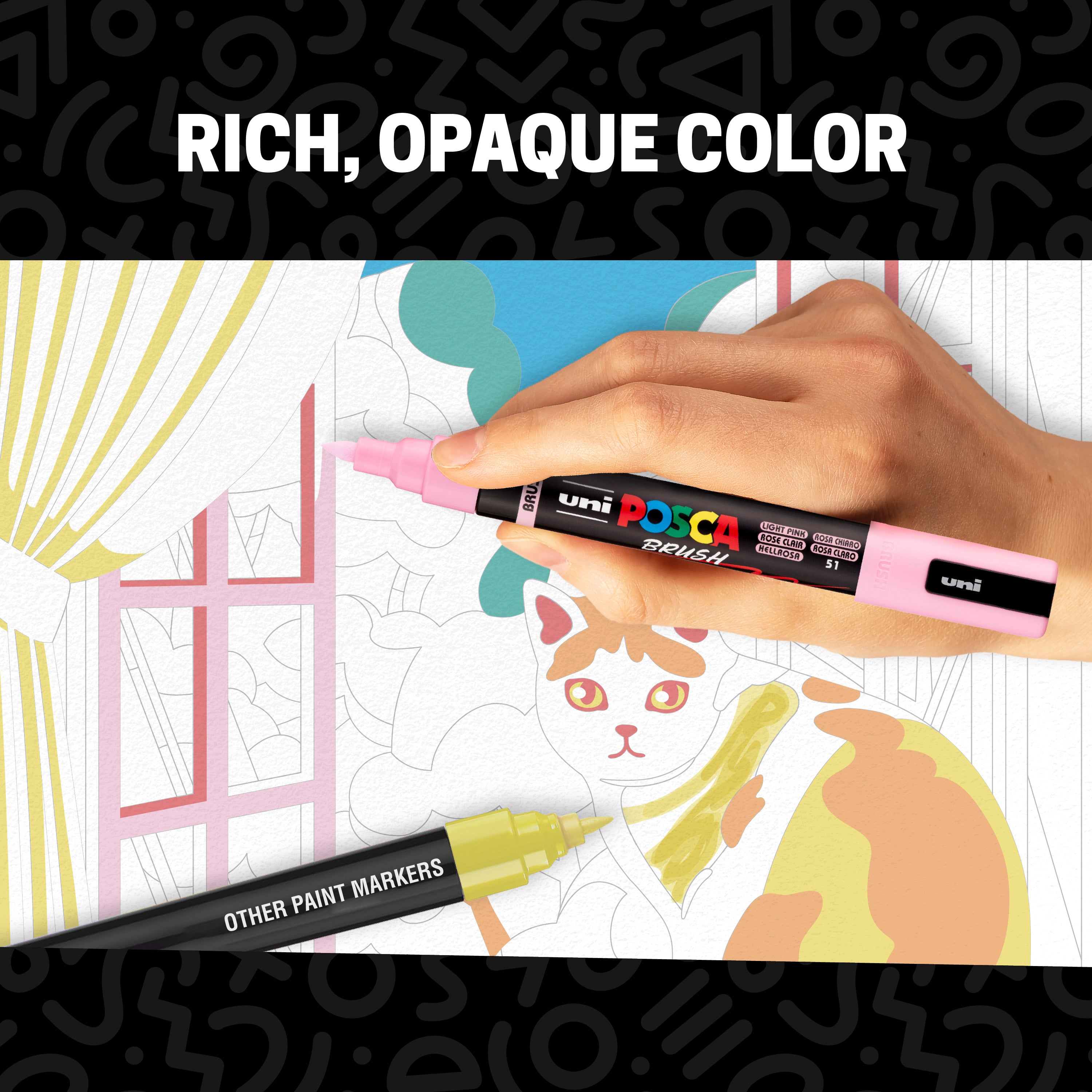 POSCA® PC-5BR Water-Based Paint Markers, Reversible Brush Tip (1.0–4.0 mm), 8 Count Assorted Soft Colors, 354522000 , In use image