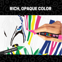 POSCA® PC-5BR Water-Based Paint Markers, Reversible Brush Tip (1.0–4.0 mm), 16 Count Assorted Colors, 311902000, In use image
