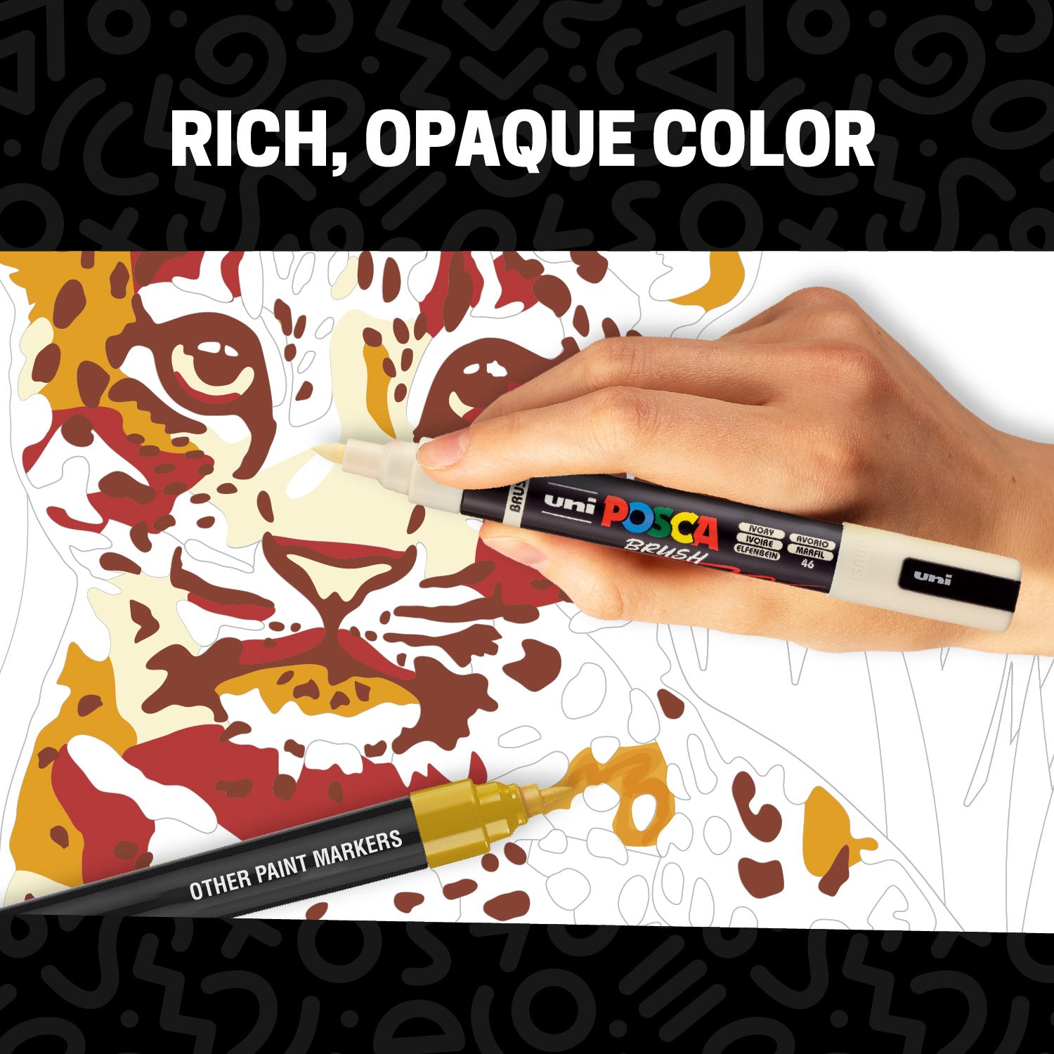 POSCA® PC-5BR Water-Based Paint Markers, Reversible Brush Tip (1.0–4.0 mm), 8 Count Assorted Warm Tones, 354530000, in use image