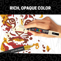 POSCA® PC-5BR Water-Based Paint Markers, Reversible Brush Tip (1.0–4.0 mm), 8 Count Assorted Warm Tones, 354530000, in use image