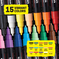 POSCA® PC-3M Water-Based Paint Markers, Fine Reversible Tip (0.9–1.3 mm), 15 Count Assorted Colors, PC3M15C, color assortment