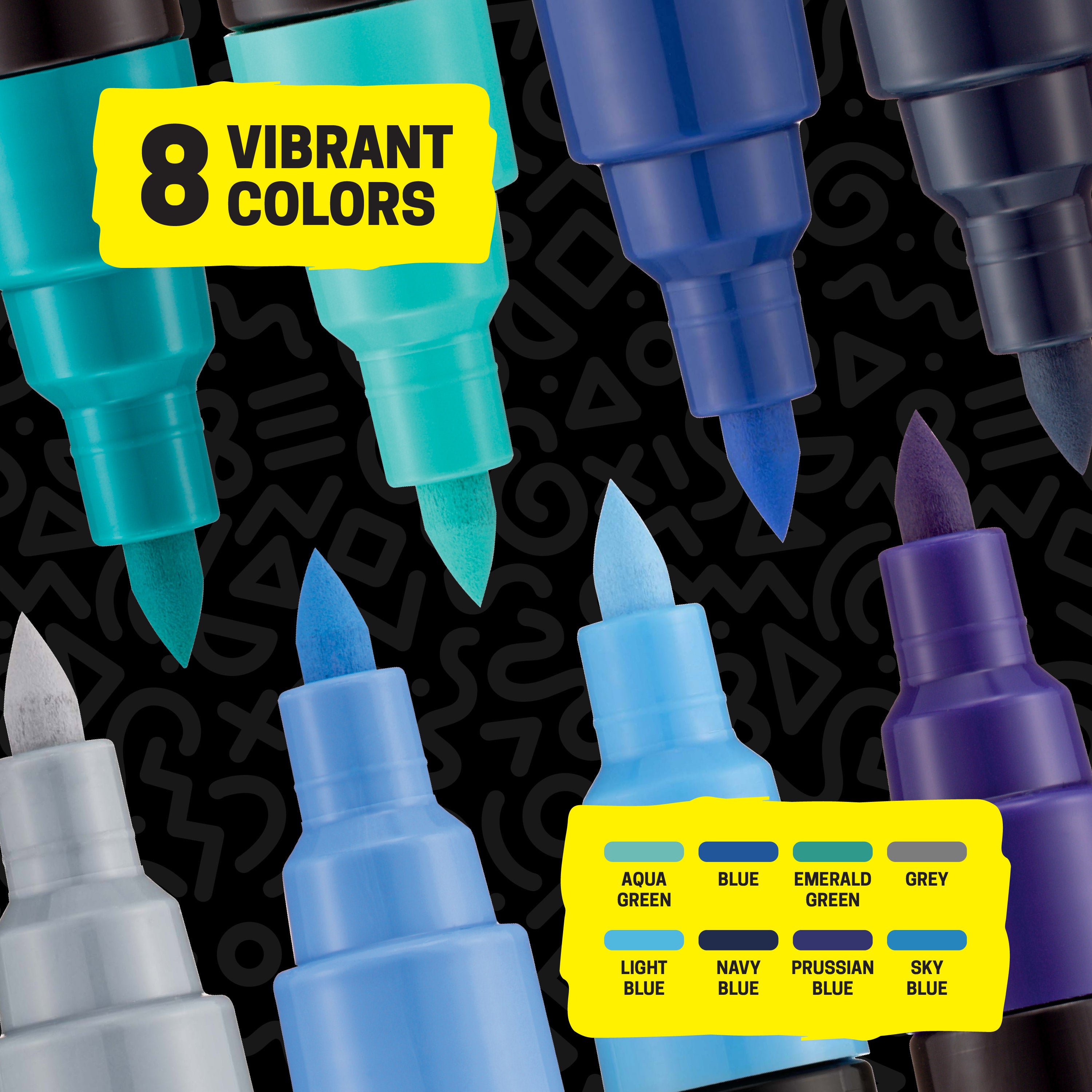 POSCA® PC-5BR Water-Based Paint Markers, Reversible Brush Tip (1.0–4.0 mm), 8 Count Assorted Cool Tones,  354548000, color assortment
