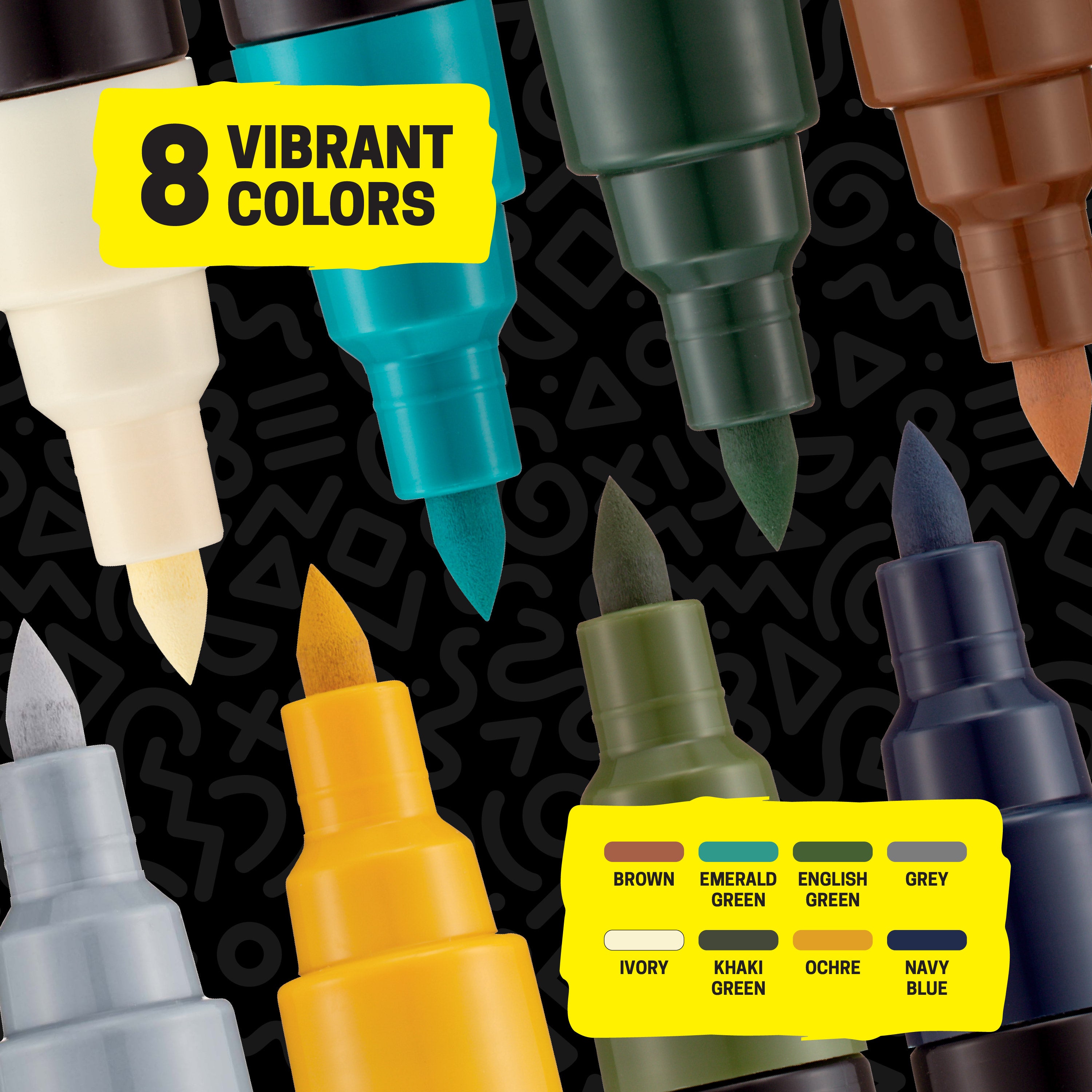 POSCA® PC-5BR Water-Based Paint Markers, Reversible Brush Tip (1.0–4.0 mm), 8 Count Assorted Earth Tones, 354555000, color assortment