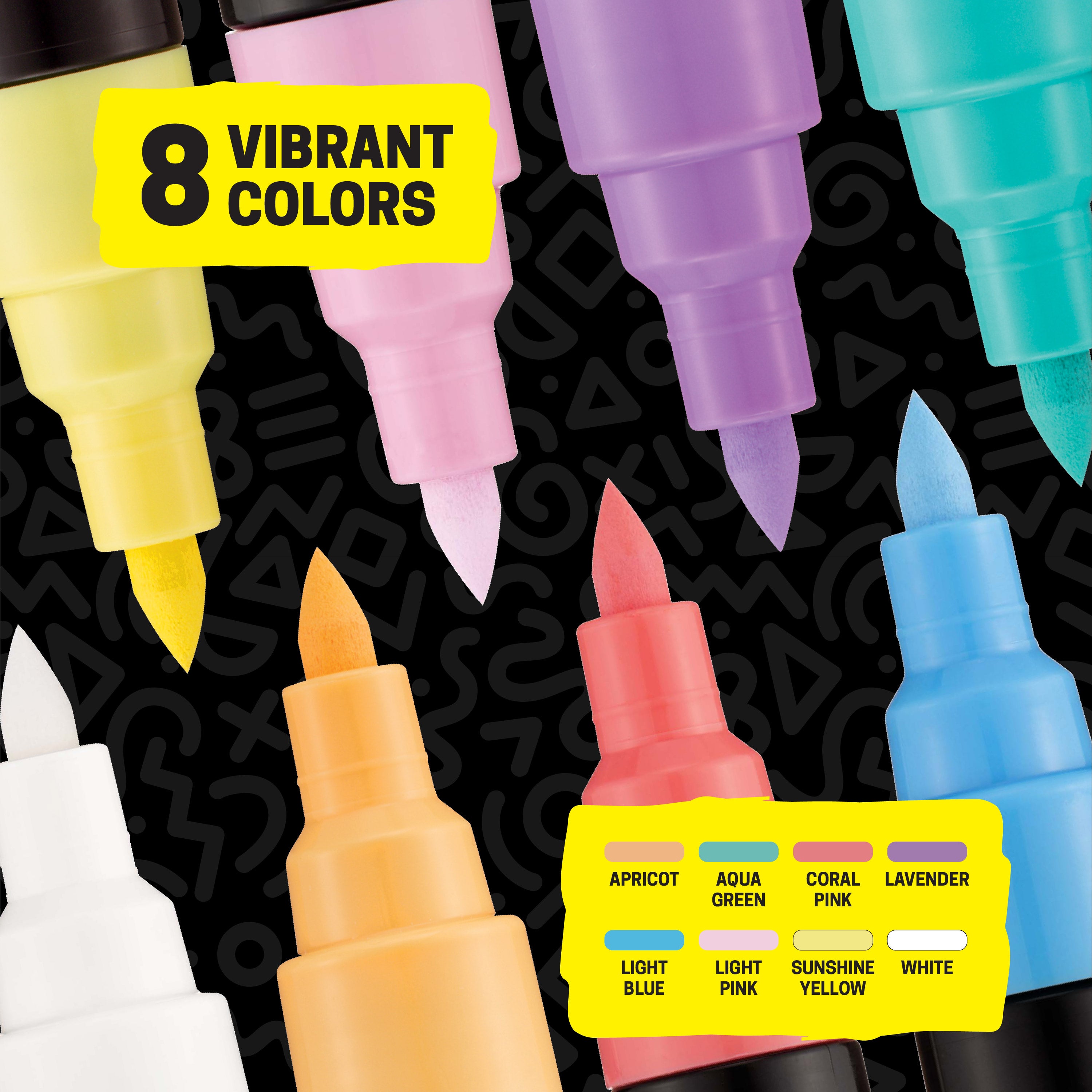 POSCA® PC-5BR Water-Based Paint Markers, Reversible Brush Tip (1.0–4.0 mm), 8 Count Assorted Soft Colors, 354522000, color assortment