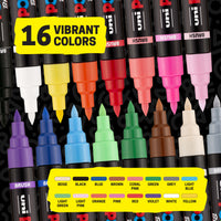 POSCA® PC-5BR Water-Based Paint Markers, Reversible Brush Tip (1.0–4.0 mm), 16 Count Assorted Colors, 311902000, color assortment