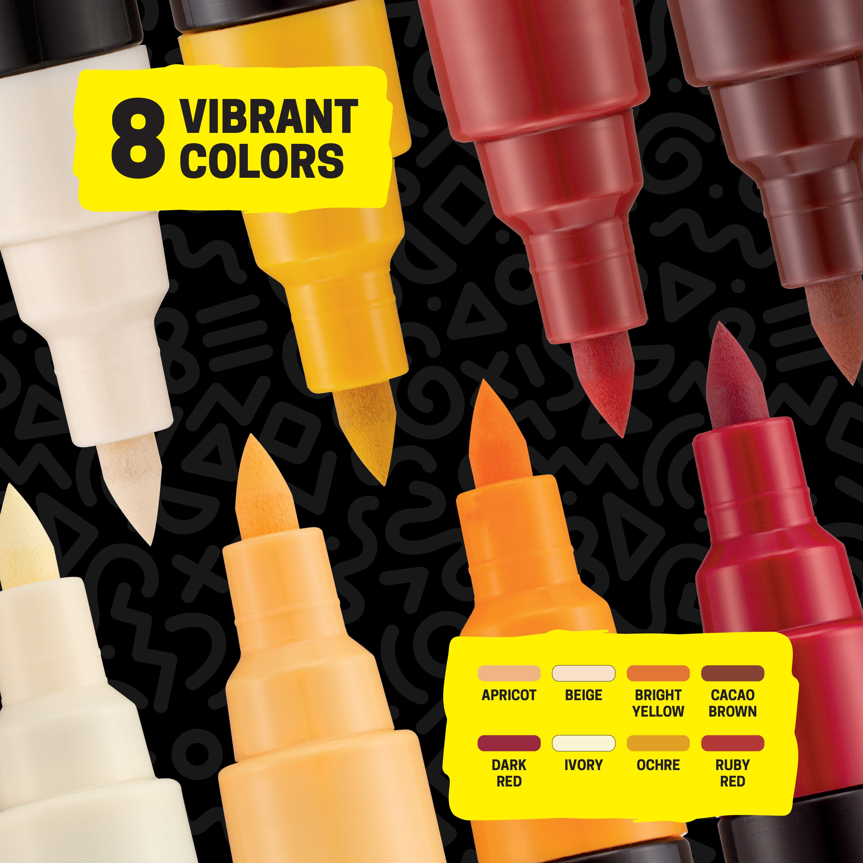 POSCA® PC-5BR Water-Based Paint Markers, Reversible Brush Tip (1.0–4.0 mm), 8 Count Assorted Warm Tones, 354530000, color assortment