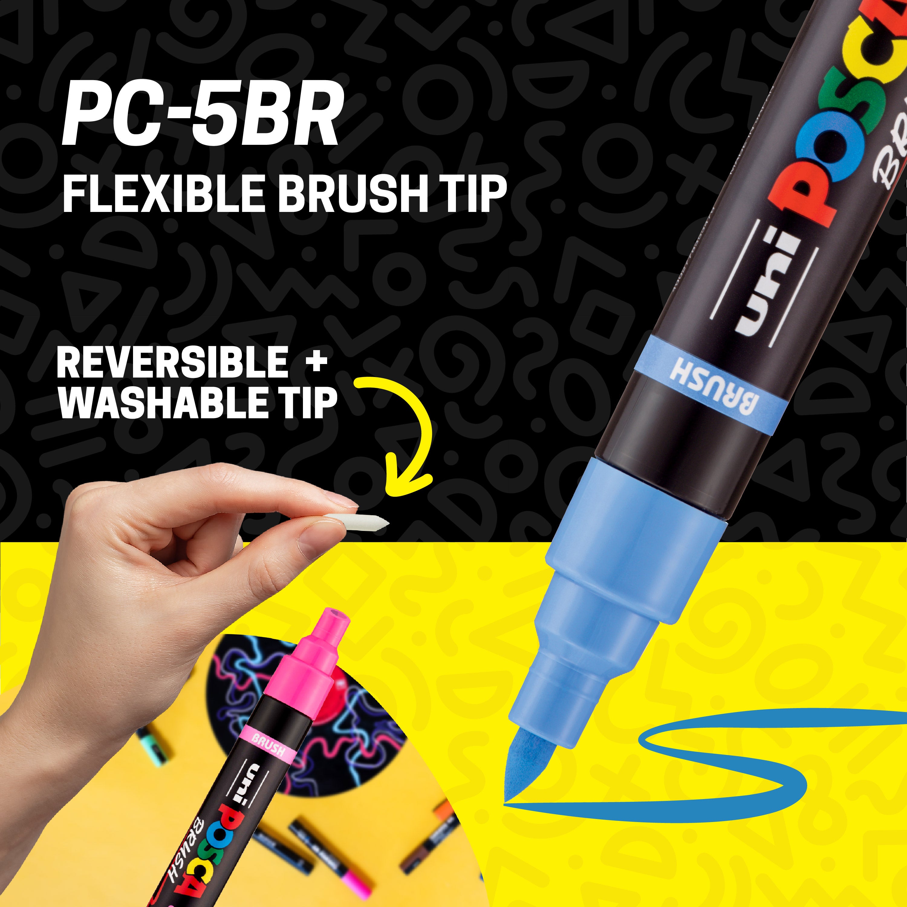 POSCA® PC-5BR Water-Based Paint Markers, Reversible Brush Tip (1.0–4.0 mm), 8 Count Assorted Cool Tones,  354548000, flexible brush tip