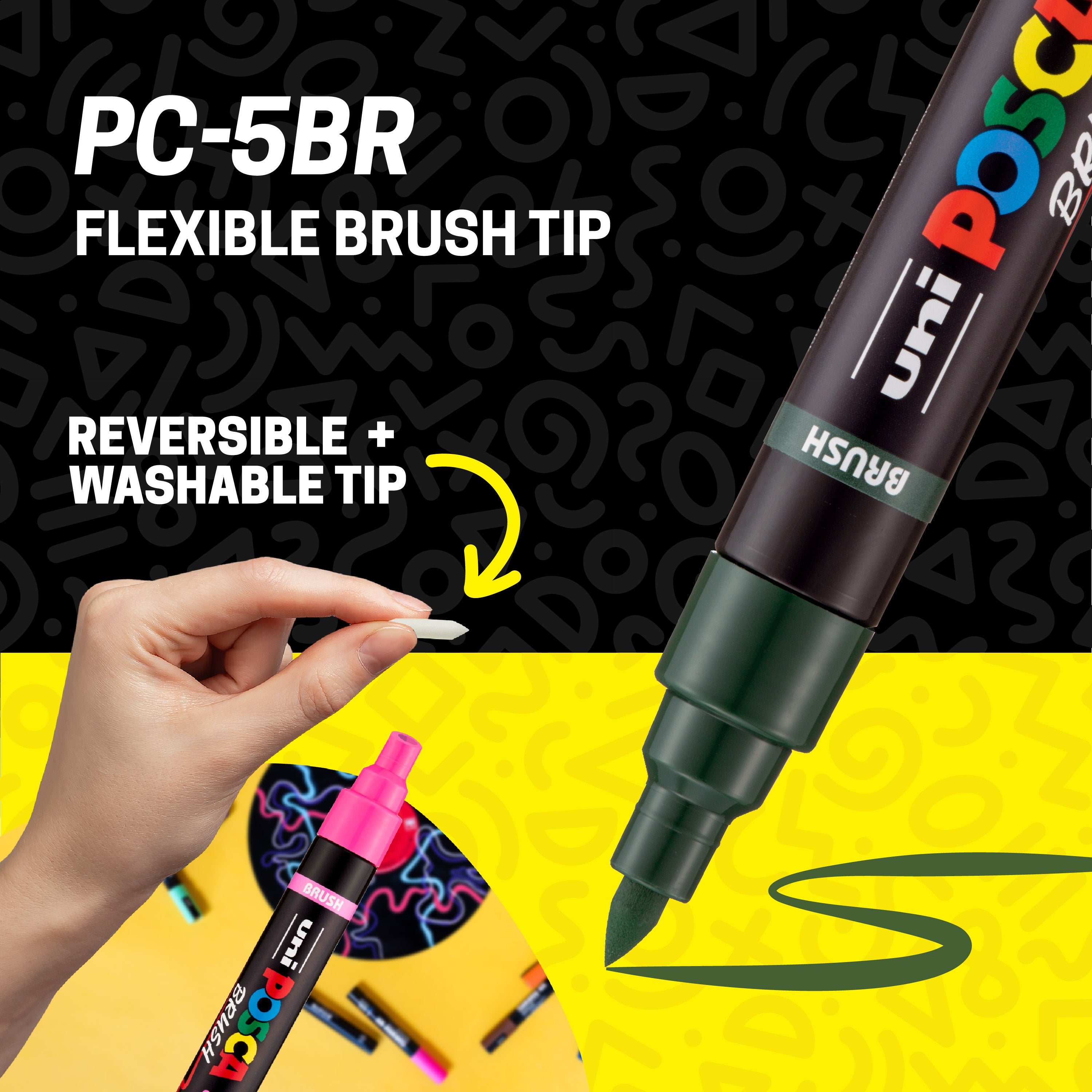 POSCA® PC-5BR Water-Based Paint Markers, Reversible Brush Tip (1.0–4.0 mm), 8 Count Assorted Earth Tones, 354555000, flexible brush tip