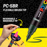 POSCA® PC-5BR Water-Based Paint Markers, Reversible Brush Tip (1.0–4.0 mm), 8 Count Assorted Earth Tones, 354555000, flexible brush tip