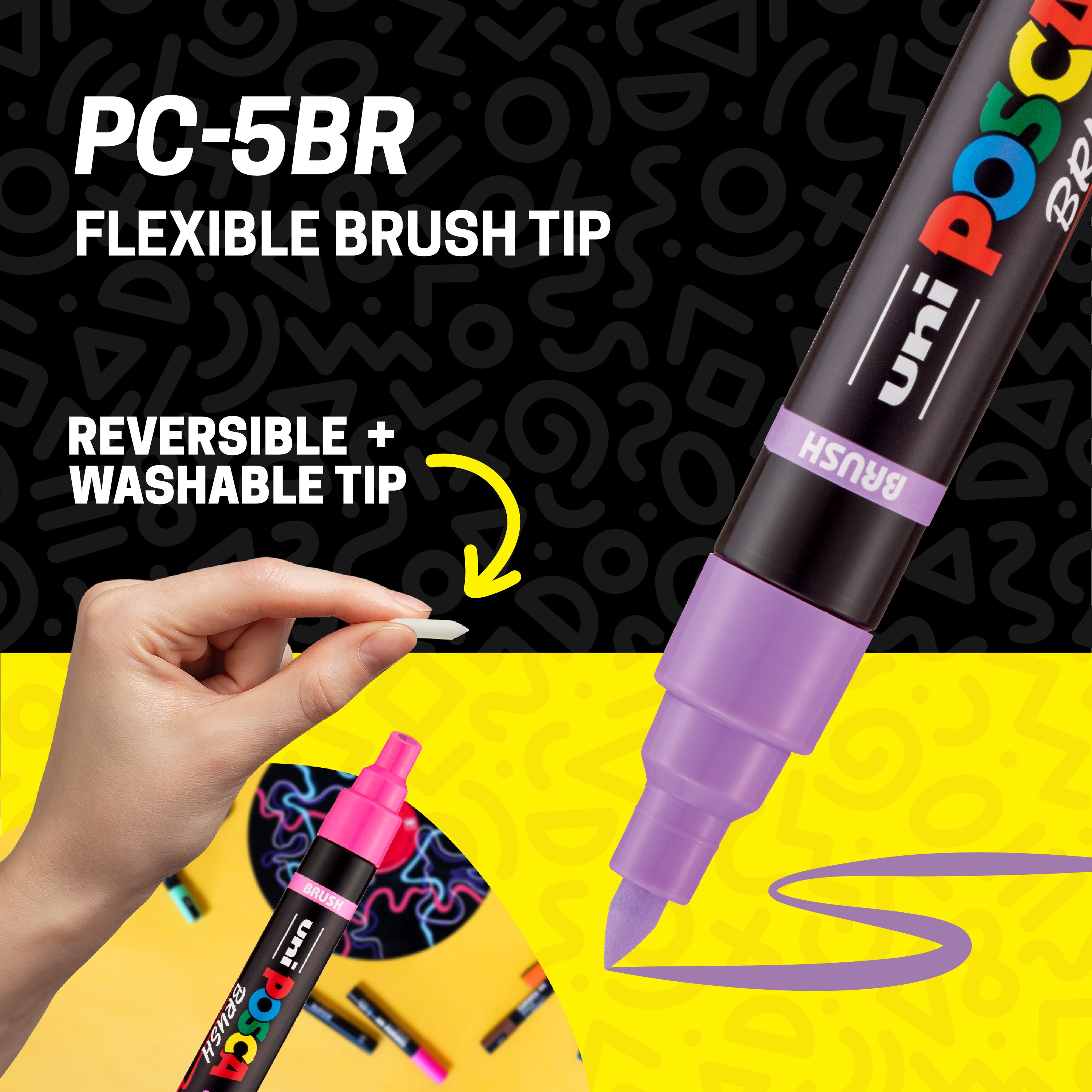 POSCA® PC-5BR Water-Based Paint Markers, Reversible Brush Tip (1.0–4.0 mm), 8 Count Assorted Soft Colors, 354522000, flexible brush tip