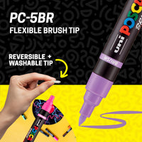 POSCA® PC-5BR Water-Based Paint Markers, Reversible Brush Tip (1.0–4.0 mm), 8 Count Assorted Soft Colors, 354522000, flexible brush tip