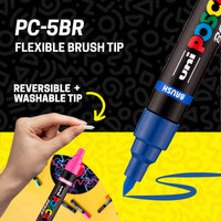 POSCA® PC-5BR Water-Based Paint Markers, Reversible Brush Tip (1.0–4.0 mm), 16 Count Assorted Colors, 311902000, flexible brush tip