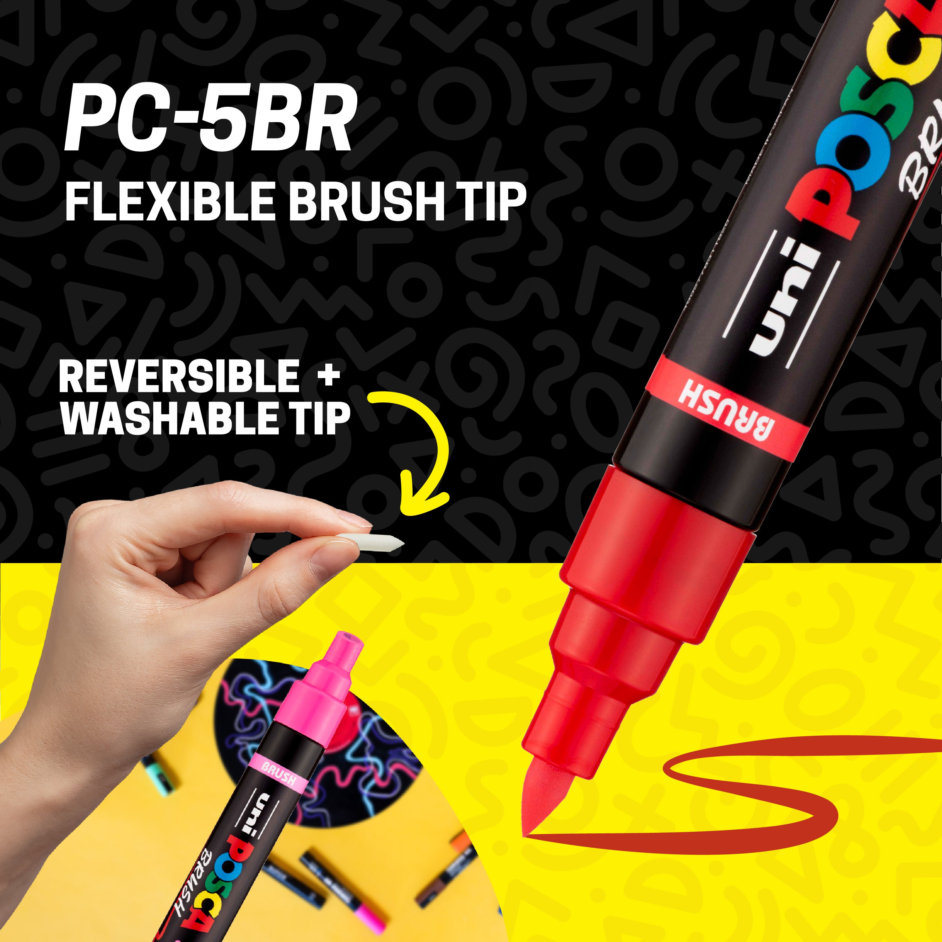 POSCA® PC-5BR Water-Based Paint Markers, Reversible Brush Tip (1.0–4.0 mm), 8 Count Assorted Earth Tones, 354555000, flexible brush tip