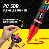 POSCA® PC-5BR Water-Based Paint Markers, Reversible Brush Tip (1.0–4.0 mm), 8 Count Assorted Earth Tones, 354555000, flexible brush tip