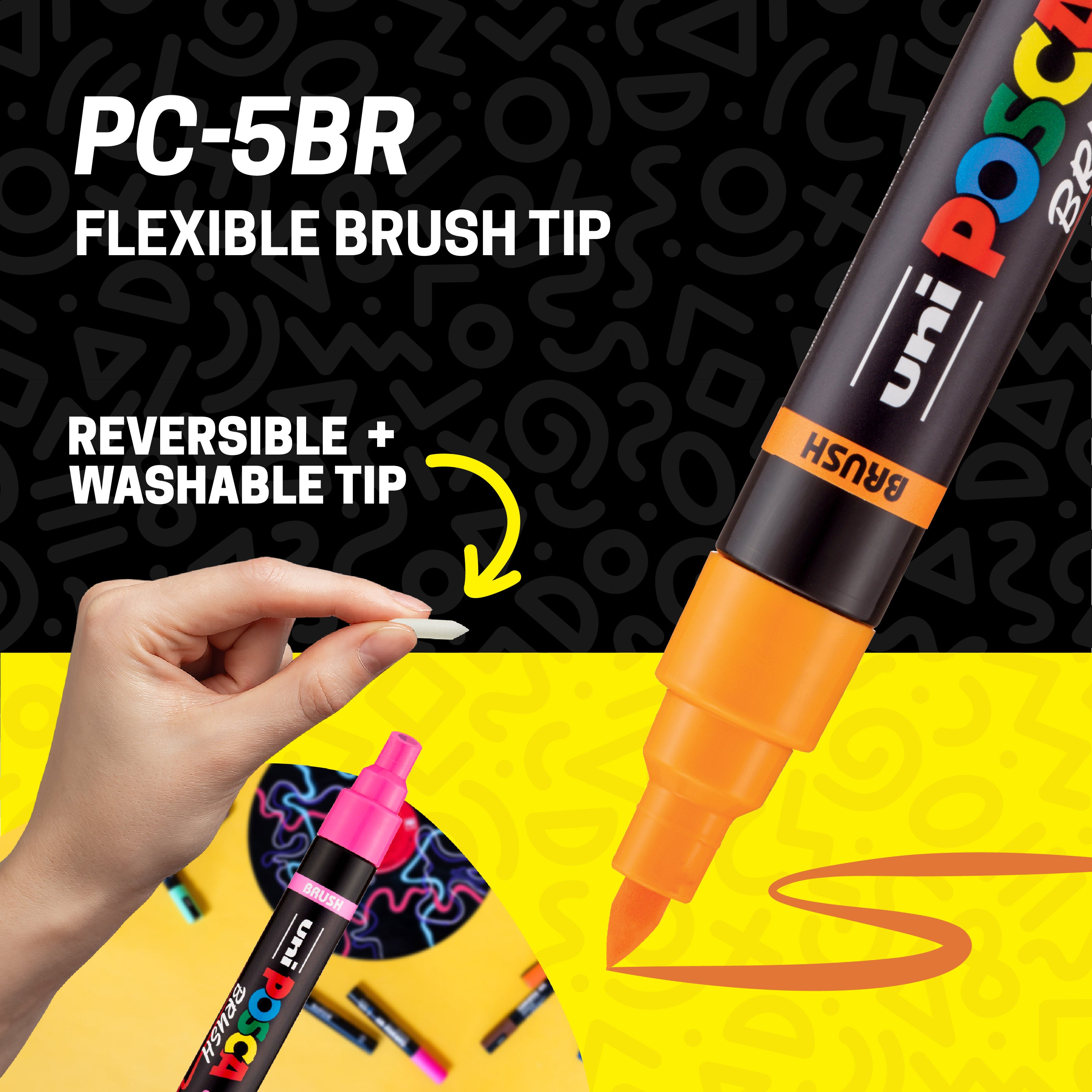 POSCA® PC-5BR Water-Based Paint Markers, Reversible Brush Tip (1.0–4.0 mm), 8 Count Assorted Warm Tones, 354530000, flexible brush tip