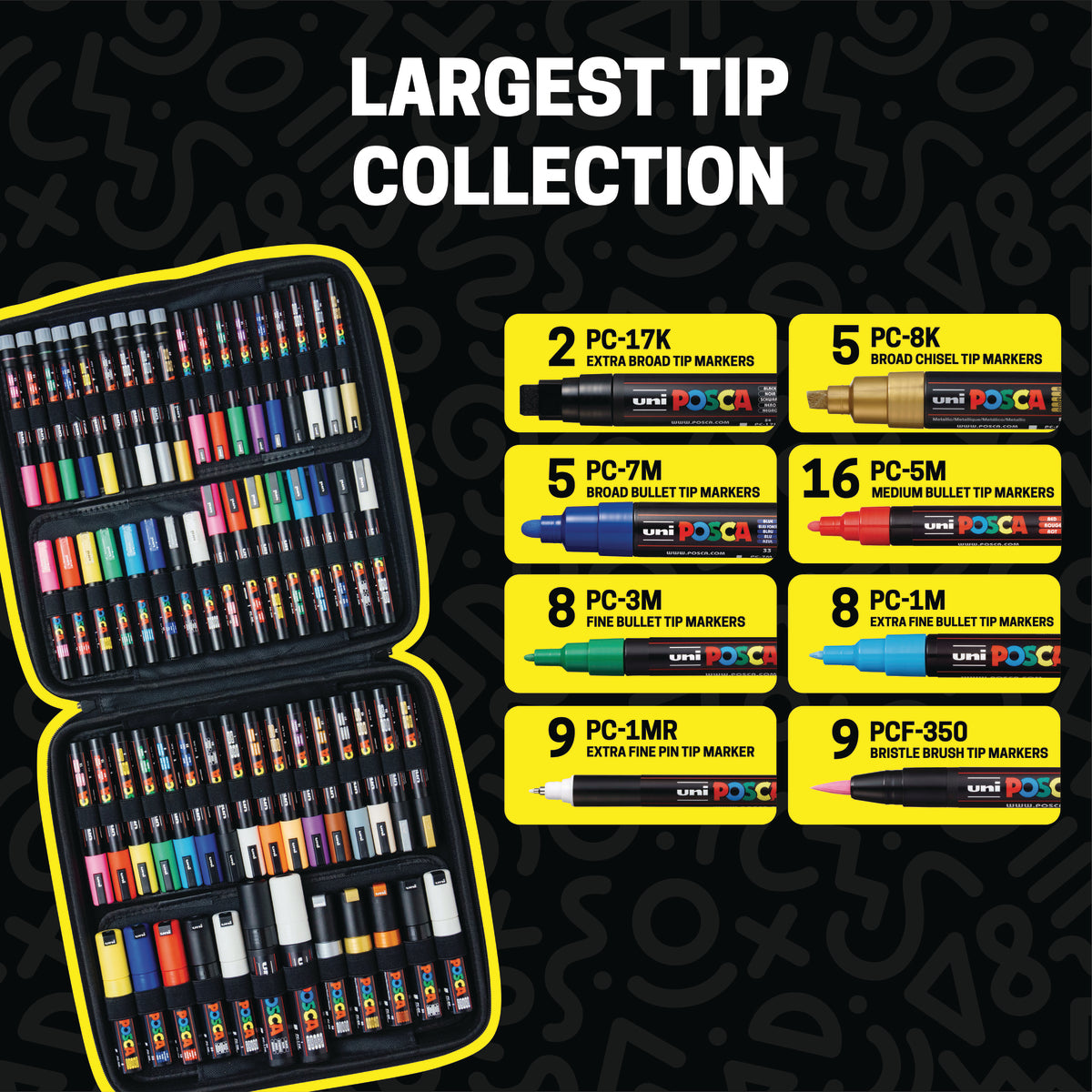 POSCA® Artist Signature 62 Count Kit, Featuring 8 Tip Sizes and Fan-Favorite Colors, 70693 largest tip collection