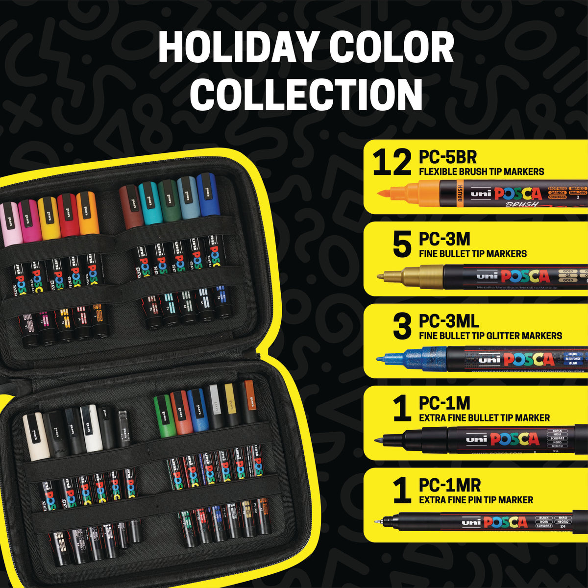 POSCA® 22 Count Holiday Color Paint Marker Kit, Featuring Brush & Bullet Tips, 71785, holiday collection
