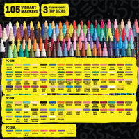 POSCA® 105 Count Paint Marker Ultimate Color Collection, Featuring 3M & 5M Markers, 70788, included colors