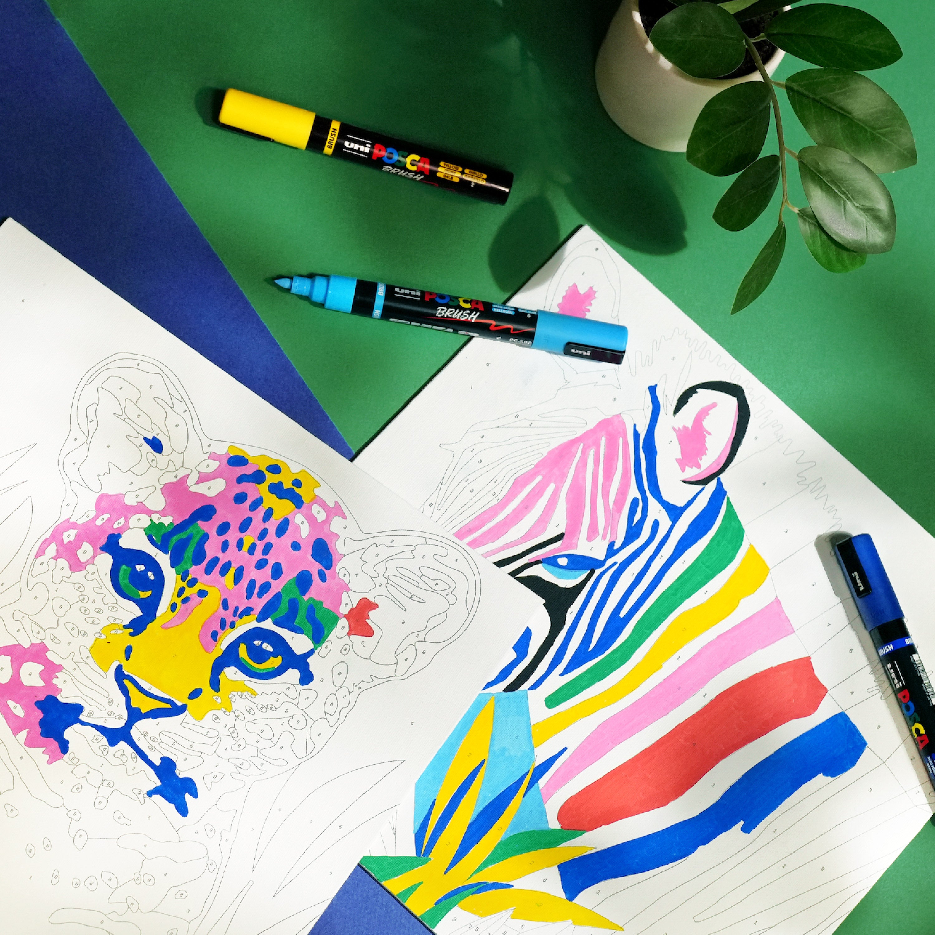 POSCA® PC-5BR Water-Based Paint Markers, Reversible Brush Tip (1.0–4.0 mm), 16 Count Assorted Colors, 311902000, in use lifestyle