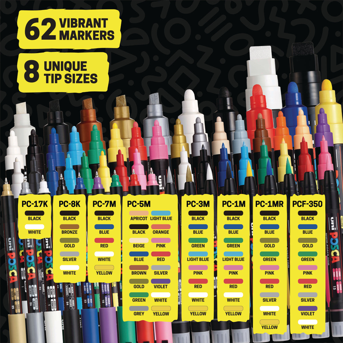 POSCA® Artist Signature 62 Count Kit, Featuring 8 Tip Sizes and Fan-Favorite Colors, 70693 62 markers 8 tips