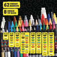 POSCA® Artist Signature 62 Count Kit, Featuring 8 Tip Sizes and Fan-Favorite Colors, 70693 62 markers 8 tips