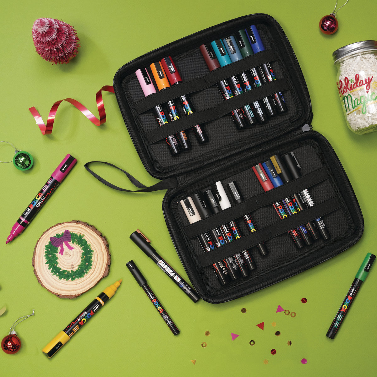 POSCA® 22 Count Holiday Color Paint Marker Kit, Featuring Brush & Bullet Tips, 71785, lifestyle