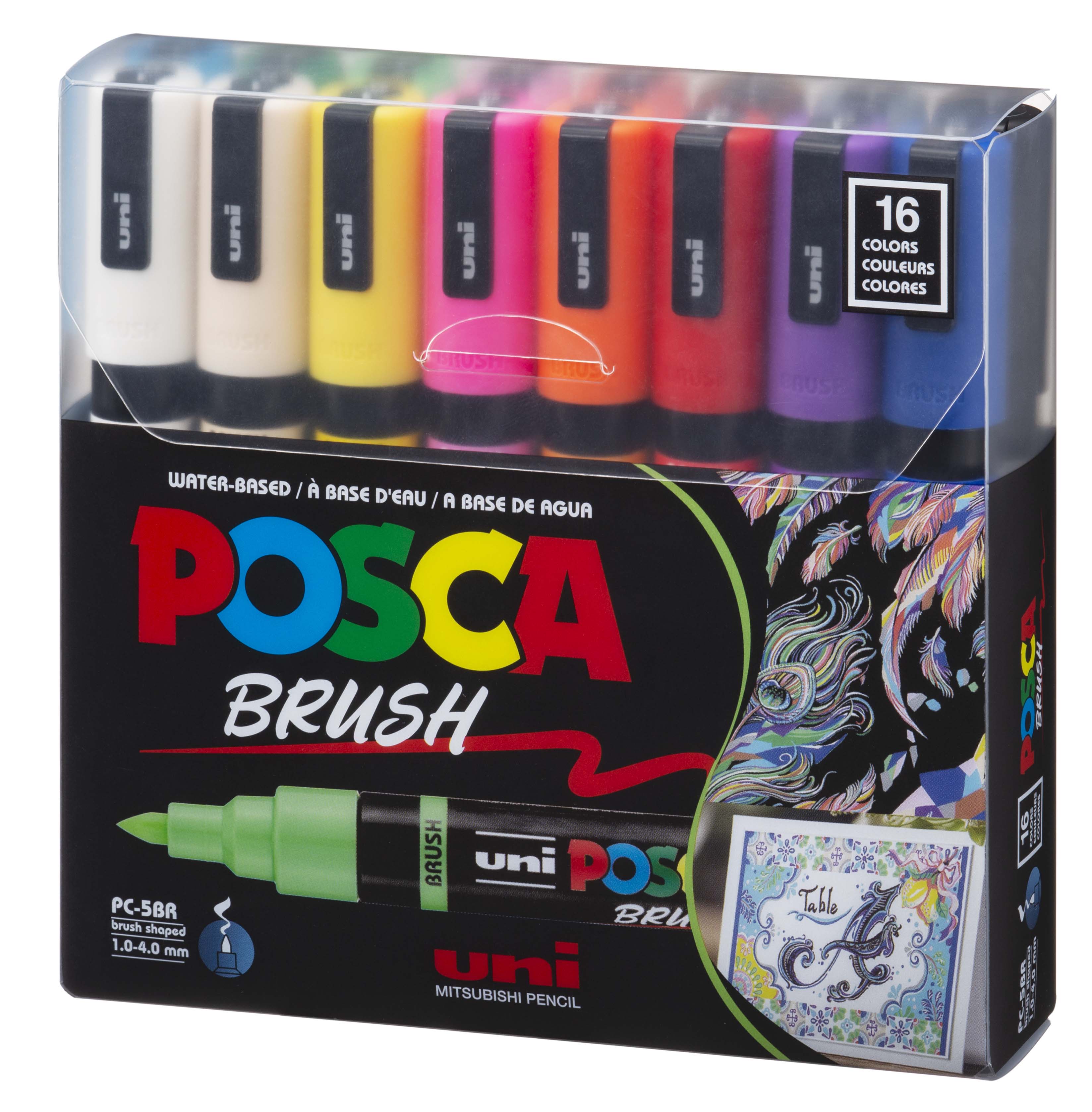 uni® POSCA® PC-5BR, Water-Based Paint Brush Tip Markers (16 Pack)