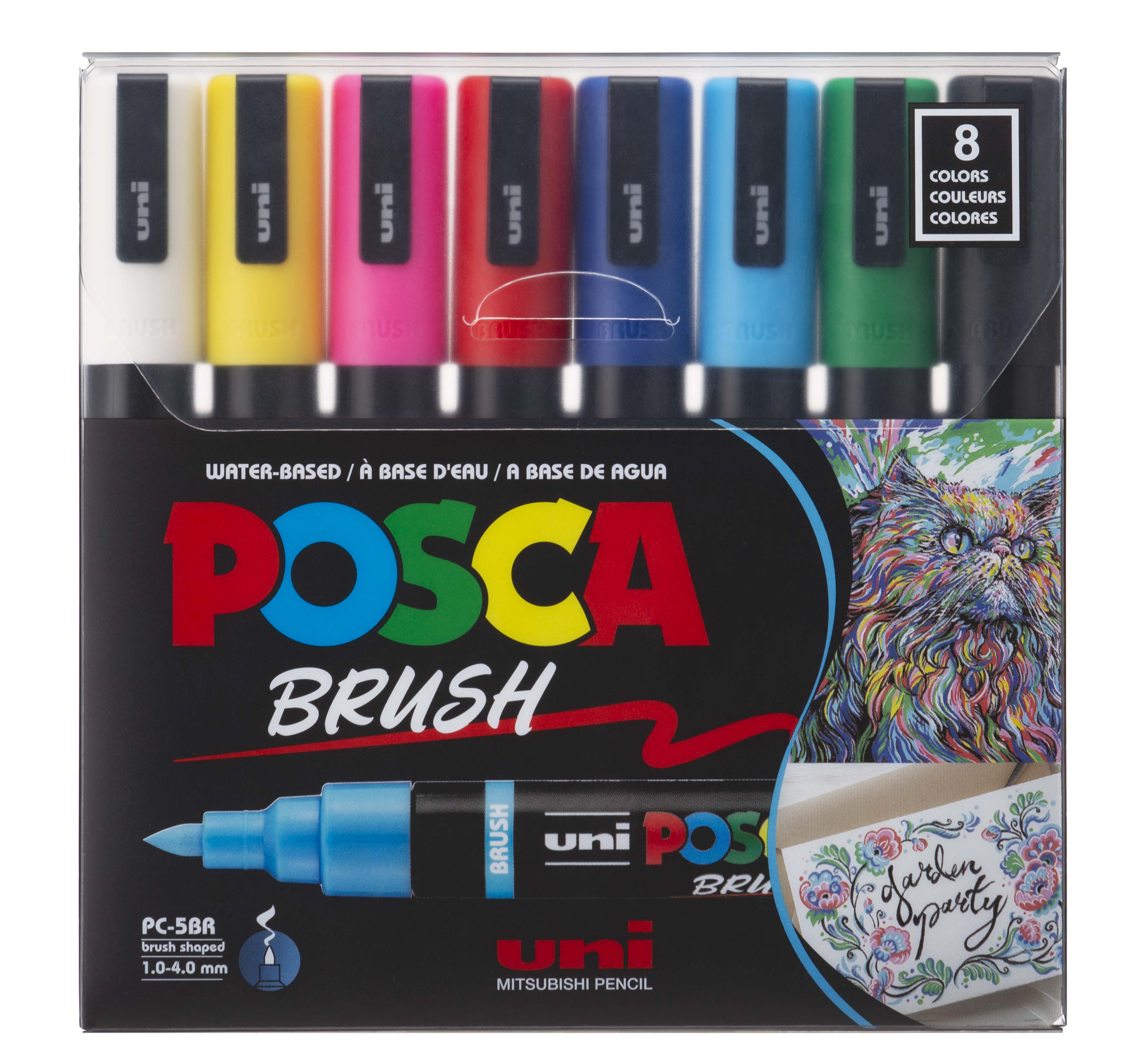 uni® POSCA® PC-5BR, Water-Based Brush Tip Paint Markers (8 Pack)