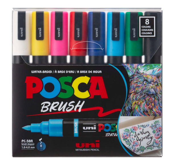 uni® POSCA® PC-5BR, Water-Based Brush Tip Paint Markers (8 Pack)