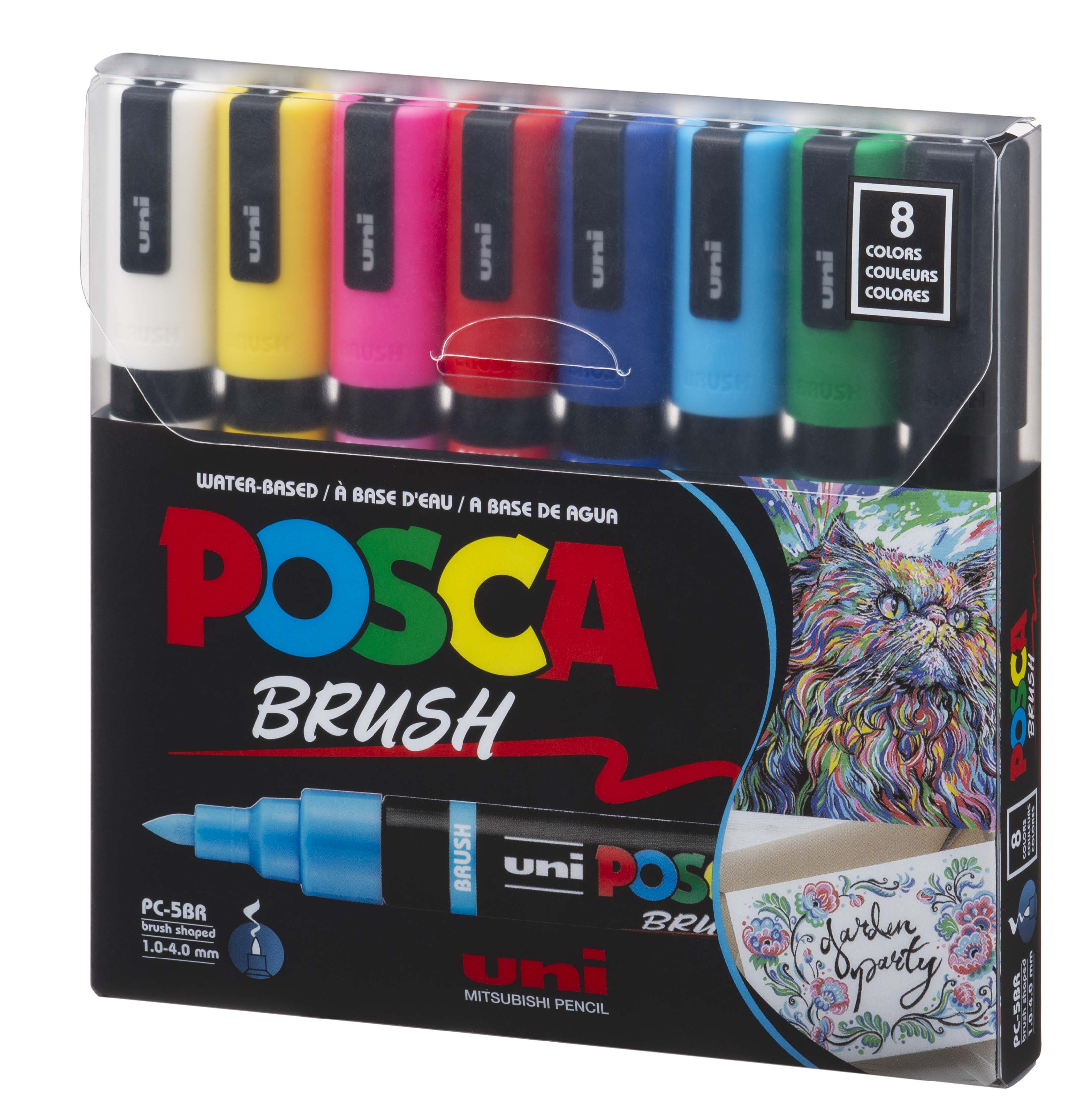 uni® POSCA® PC-5BR, Water-Based Brush Tip Paint Markers (8 Pack)