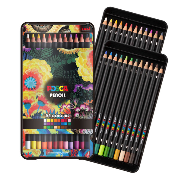 uni® POSCA Colored Pencils, 4.0mm Lead, Assorted Set, 24 Count