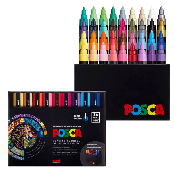 uni® POSCA® PC-5M Water-Based Paint Markers with Display Caddy, 36 Count, 353185000