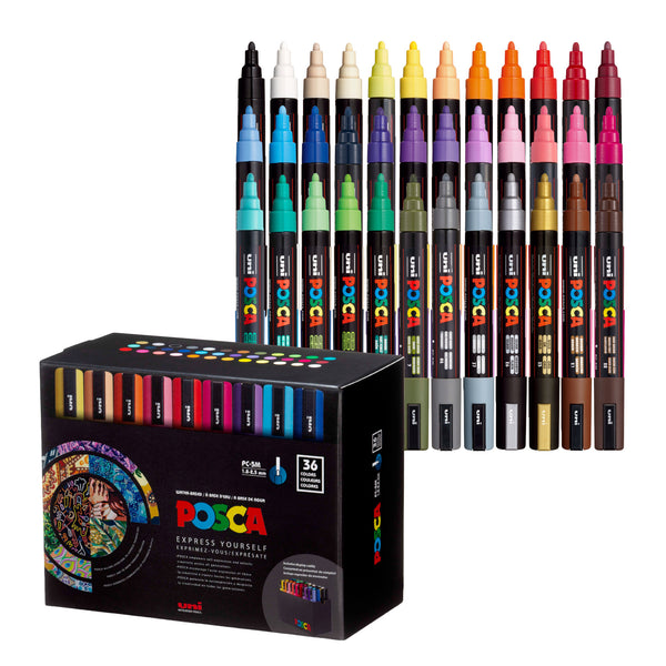 uni® POSCA® PC-5M Water-Based Paint Markers with Display Caddy, 36 Count, 353185000