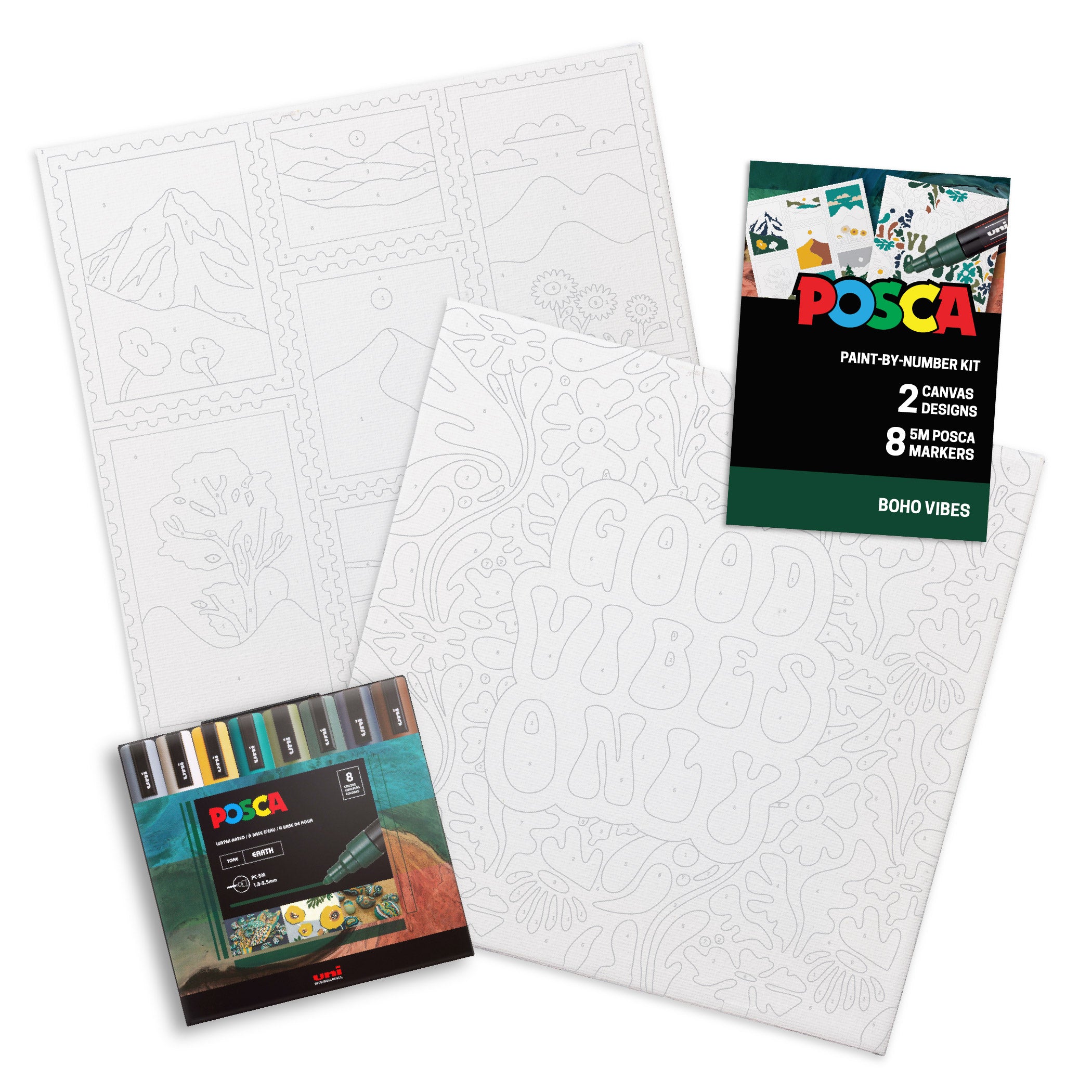 uni® POSCA® Paint-By-Number Canvas Kit,  including 5M Markers