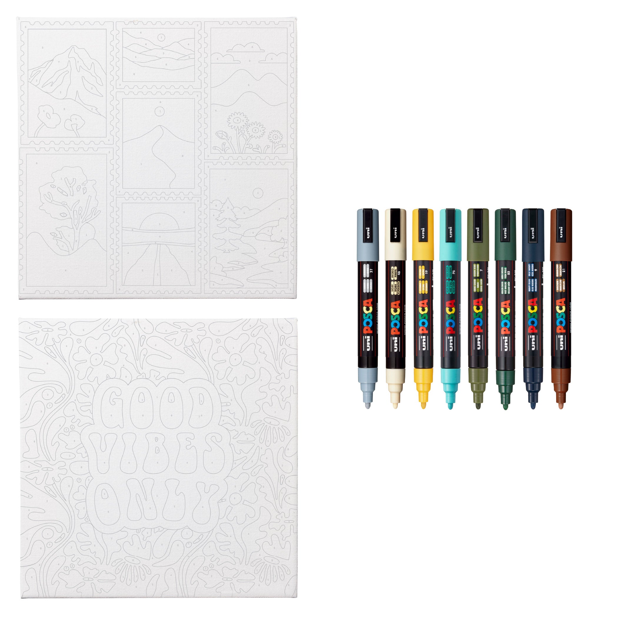 uni® POSCA® Paint-By-Number Canvas Kit,  including 5M Markers