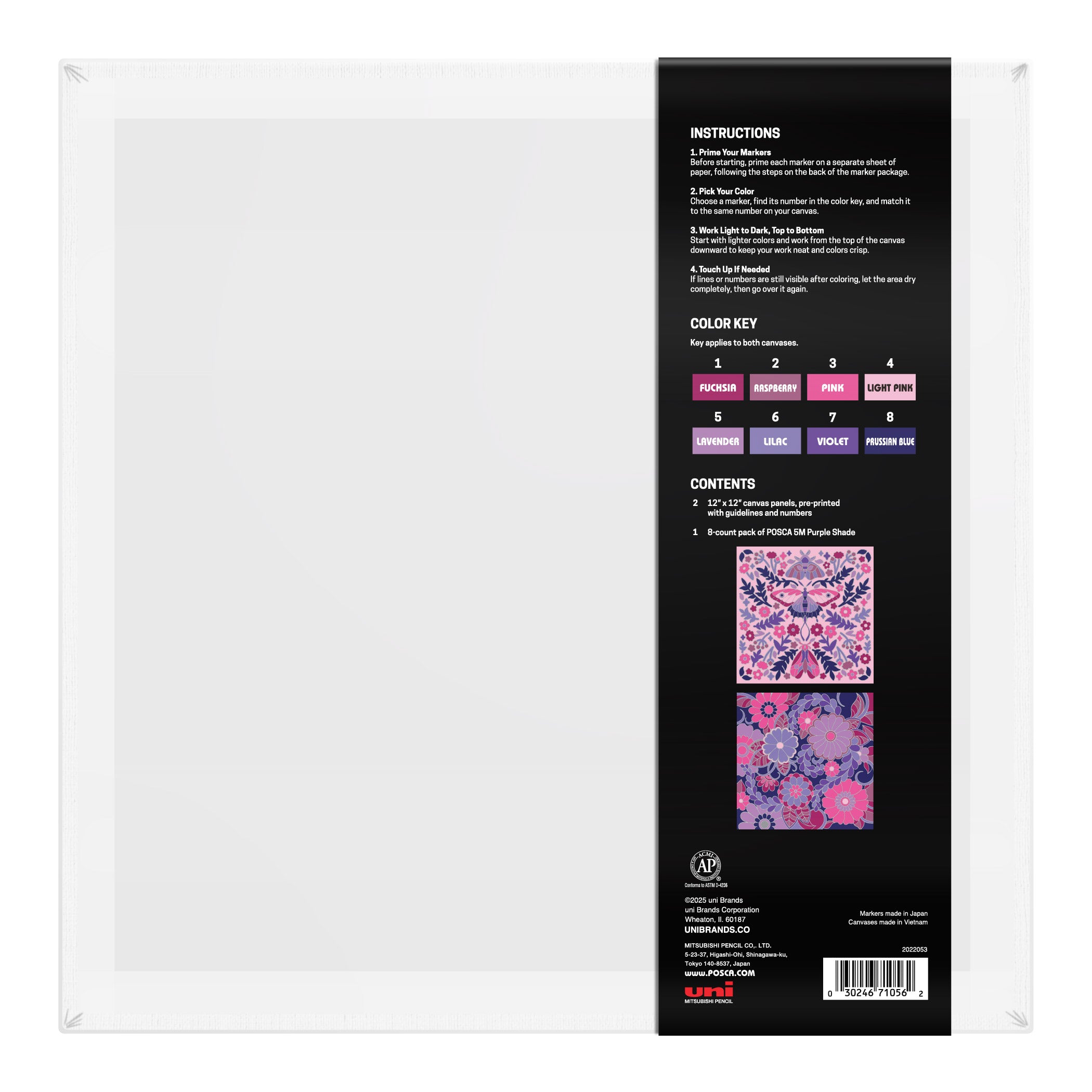 uni® POSCA® Paint-By-Number Canvas Kit,  including 5M Markers