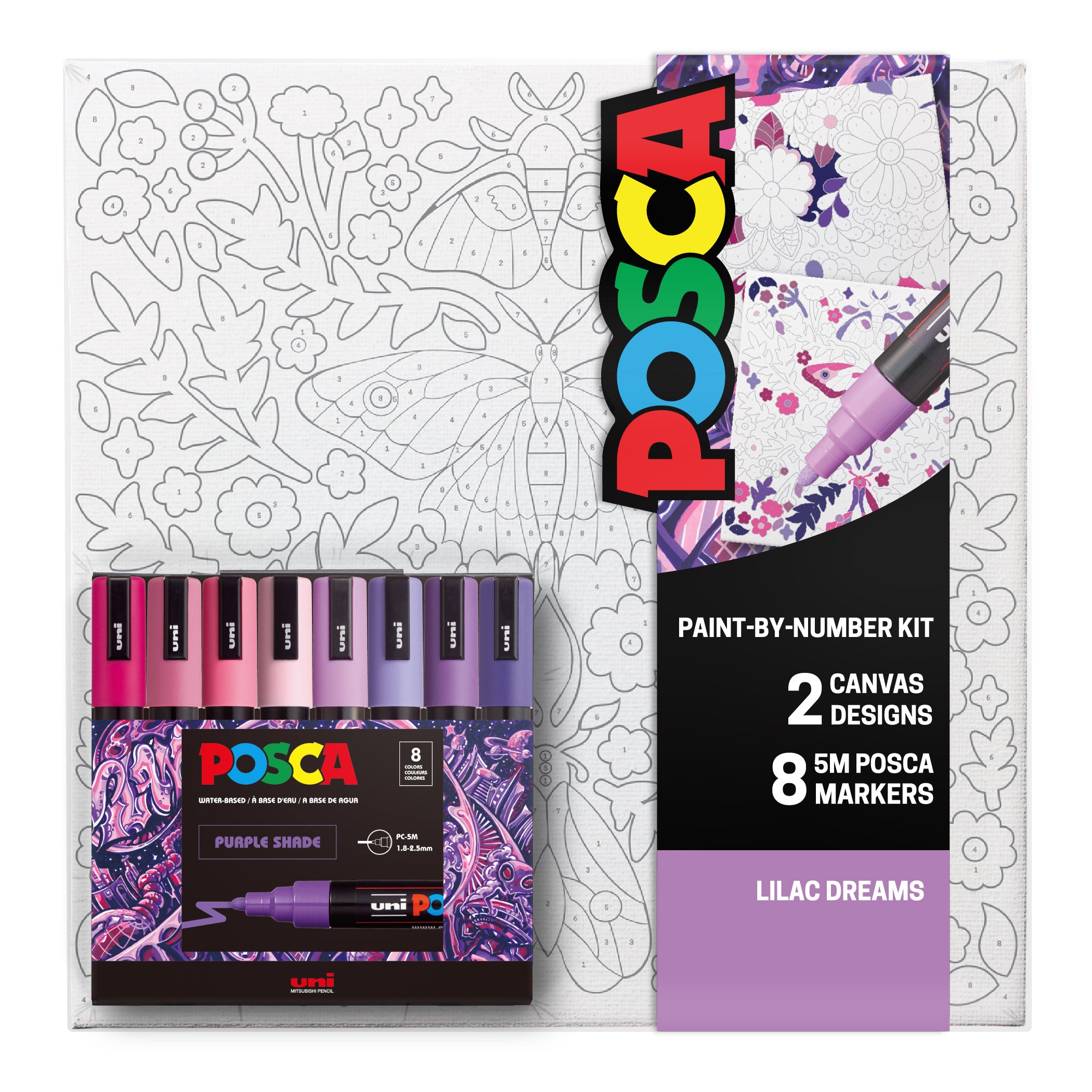 uni® POSCA® Paint-By-Number Canvas Kit, Lilac Dreams, Tint Purple, 71056