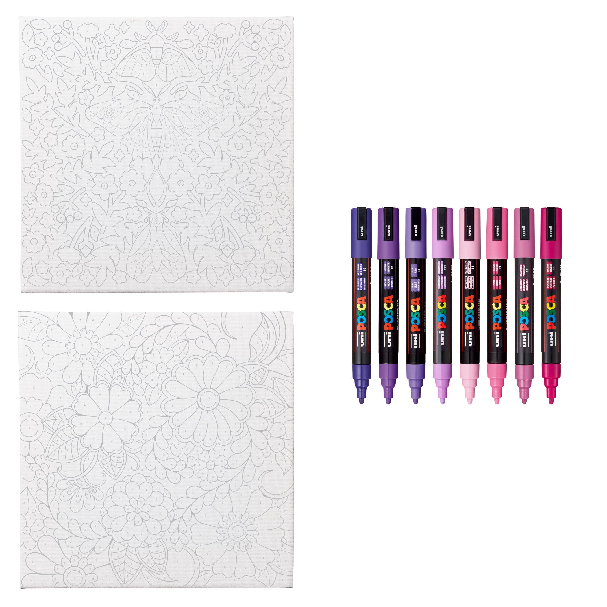 uni® POSCA® Paint-By-Number Canvas Kit,  including 5M Markers