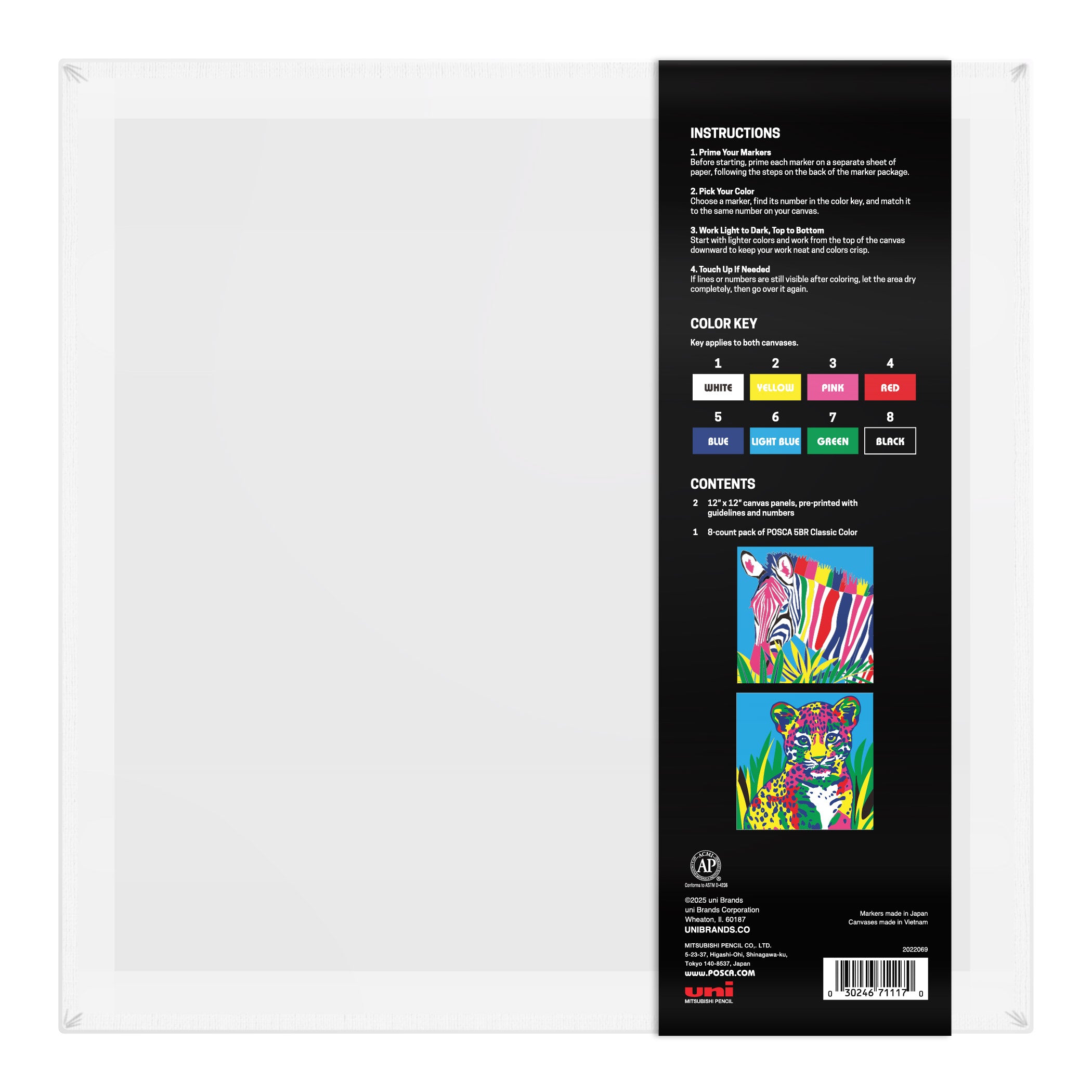 uni® POSCA® Paint-By-Number Canvas Kit,  including 5M Markers