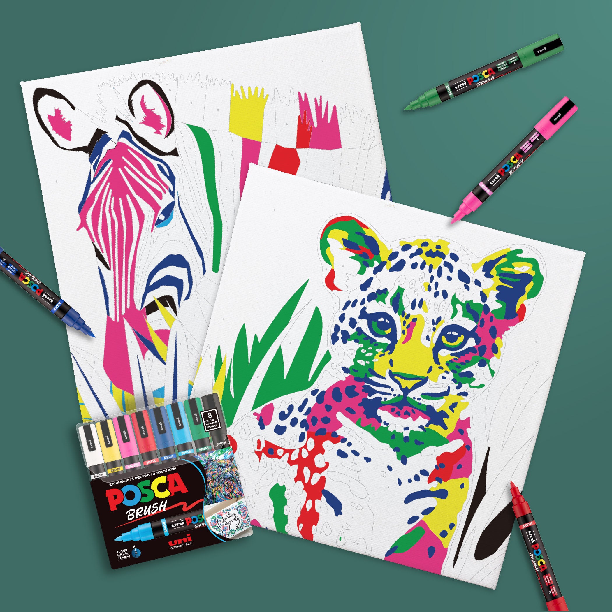 uni® POSCA® Paint-By-Number Canvas Kit,  including 5M Markers