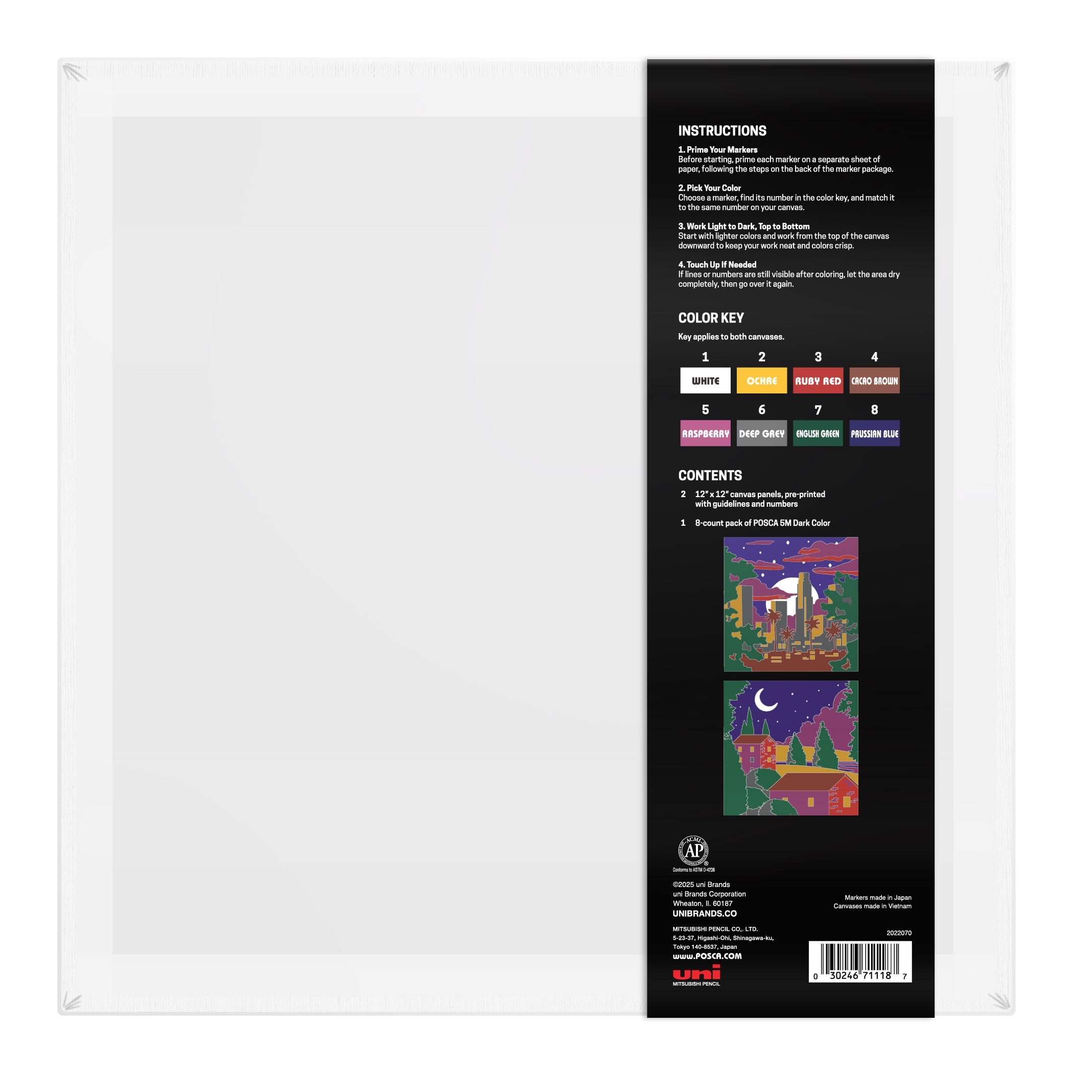 uni® POSCA® Paint-By-Number Canvas Kit,  including 5M Markers