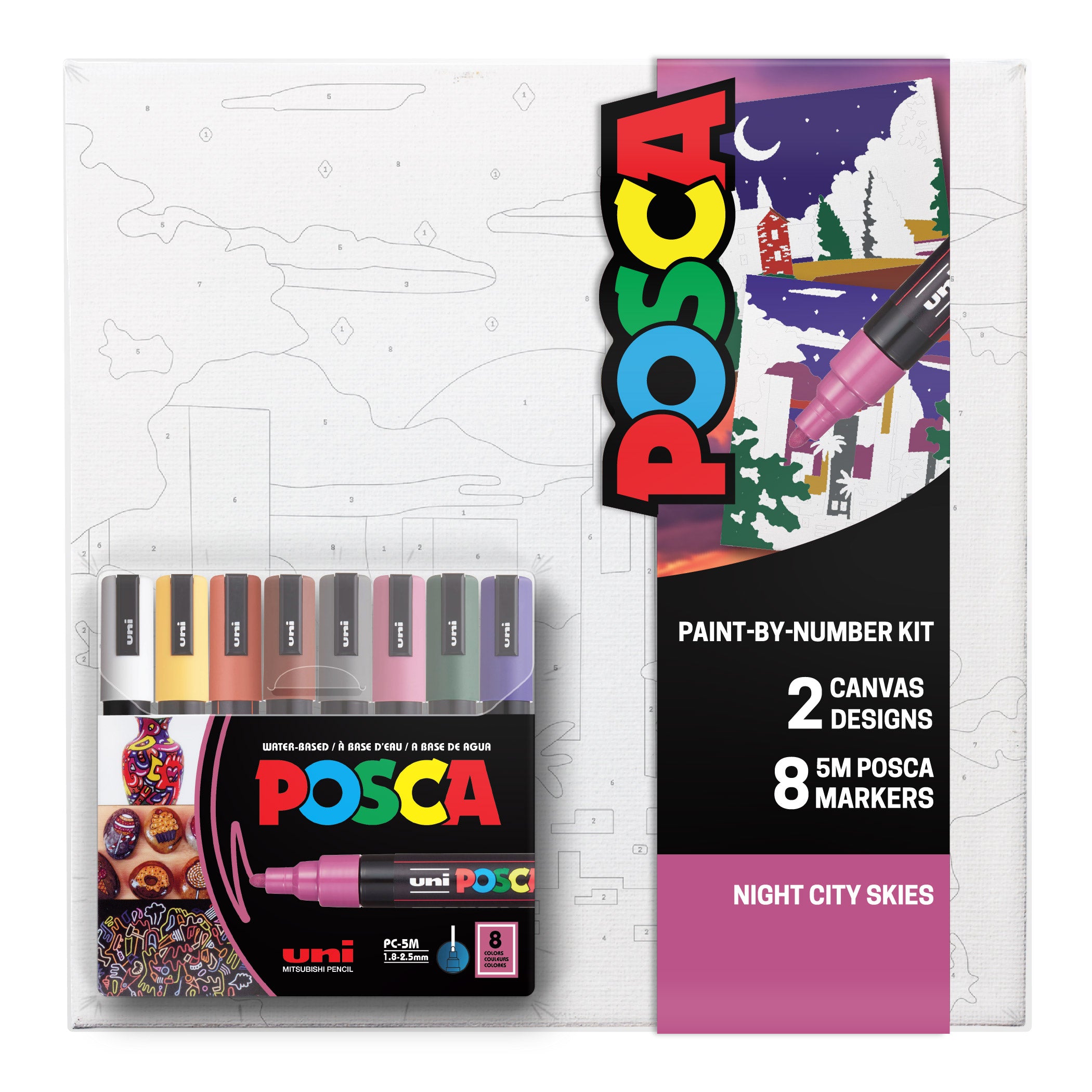 uni® POSCA® Paint-By-Number Canvas Kit,  including 5M Markers