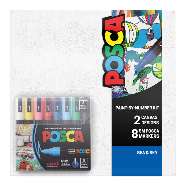 uni® POSCA® Paint-By-Number Canvas Kit, Sea & Sky, Tint Purple, 71119