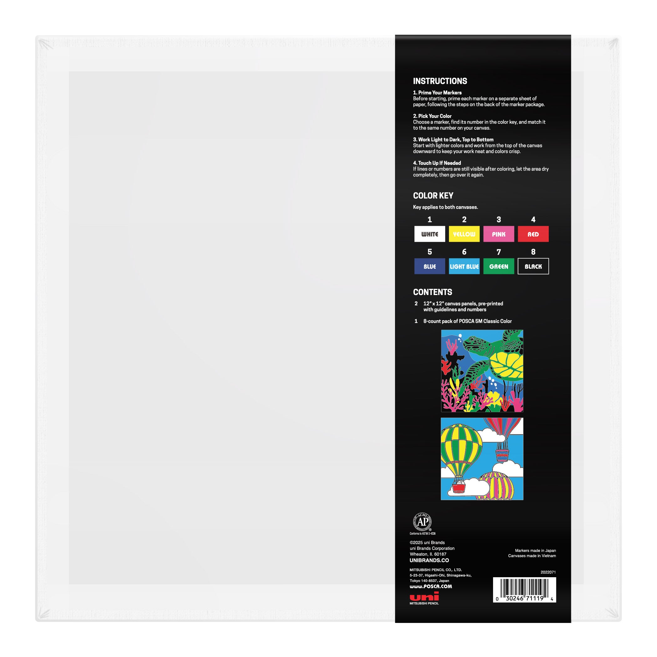 uni® POSCA® Paint-By-Number Canvas Kit,  including 5M Markers