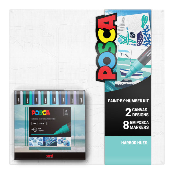 uni® POSCA® Paint-By-Number Canvas Kit, Harbor Hues, Cool Tones, 71120